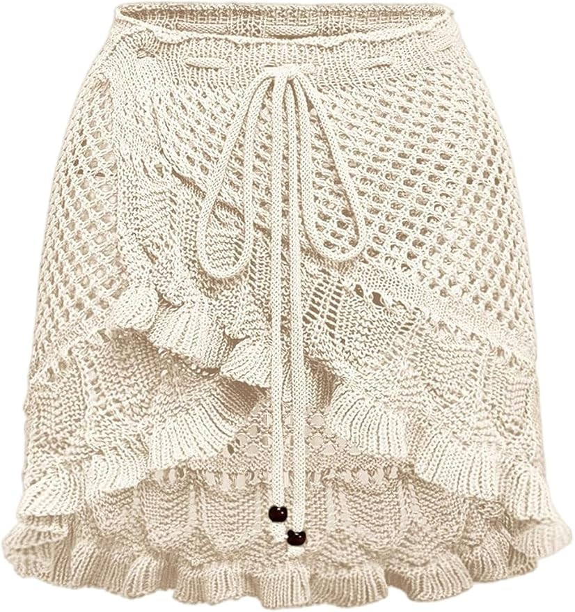 SHENHE Women's Crochet Beach Wrap Skirt Coverups Hollow Out Knit Swimsuit Cover Up | Amazon (US)