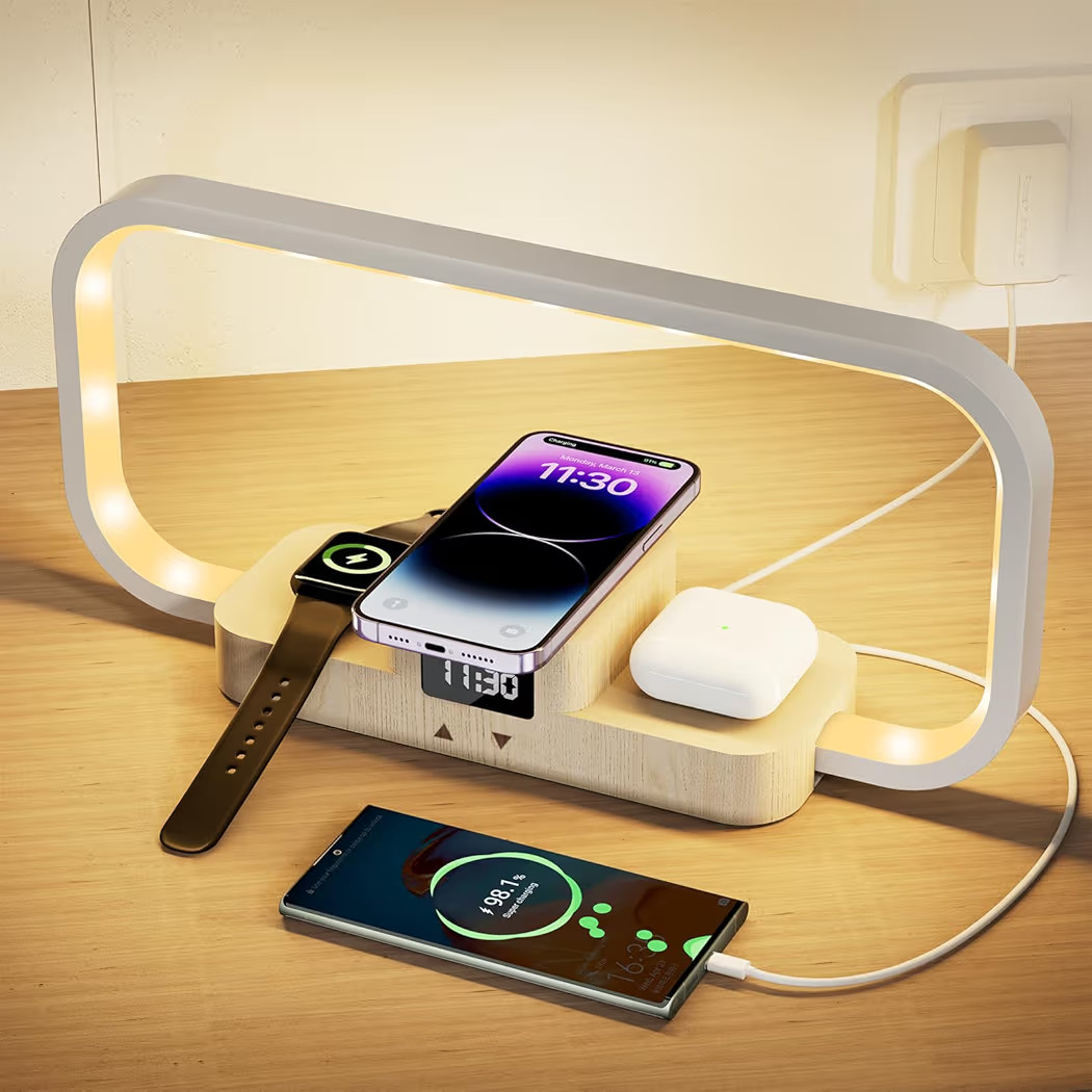 LED Bedside Lamp, Desk Lamp with Wireless Charger with 3 Charging Station, 5 Color Mode & Dimmabl... | Amazon (US)