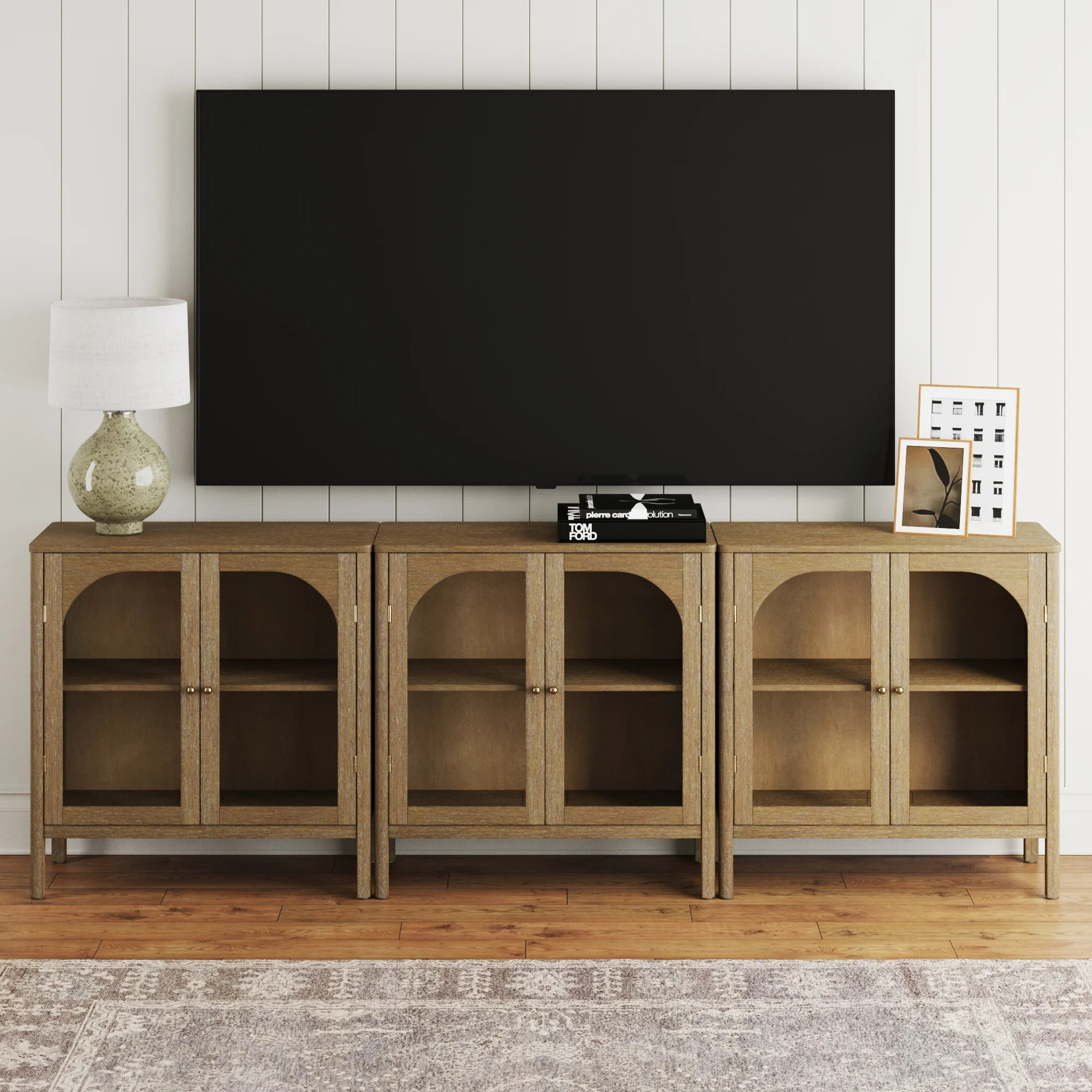 Curio Cabinet TV Stand Credenza with Glass Door Brown (Set of 3) | Nathan James