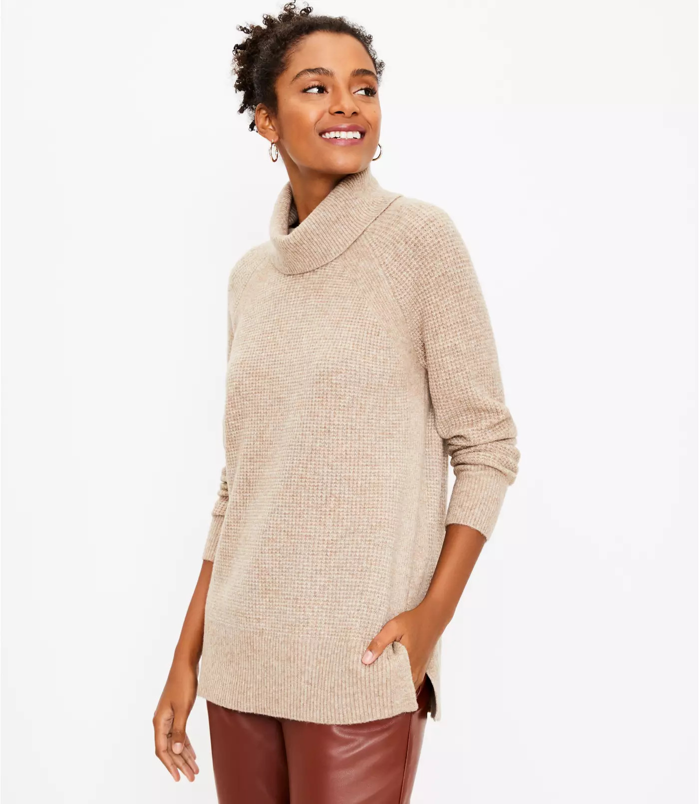 Waffle Cowl Neck Tunic Sweater | LOFT