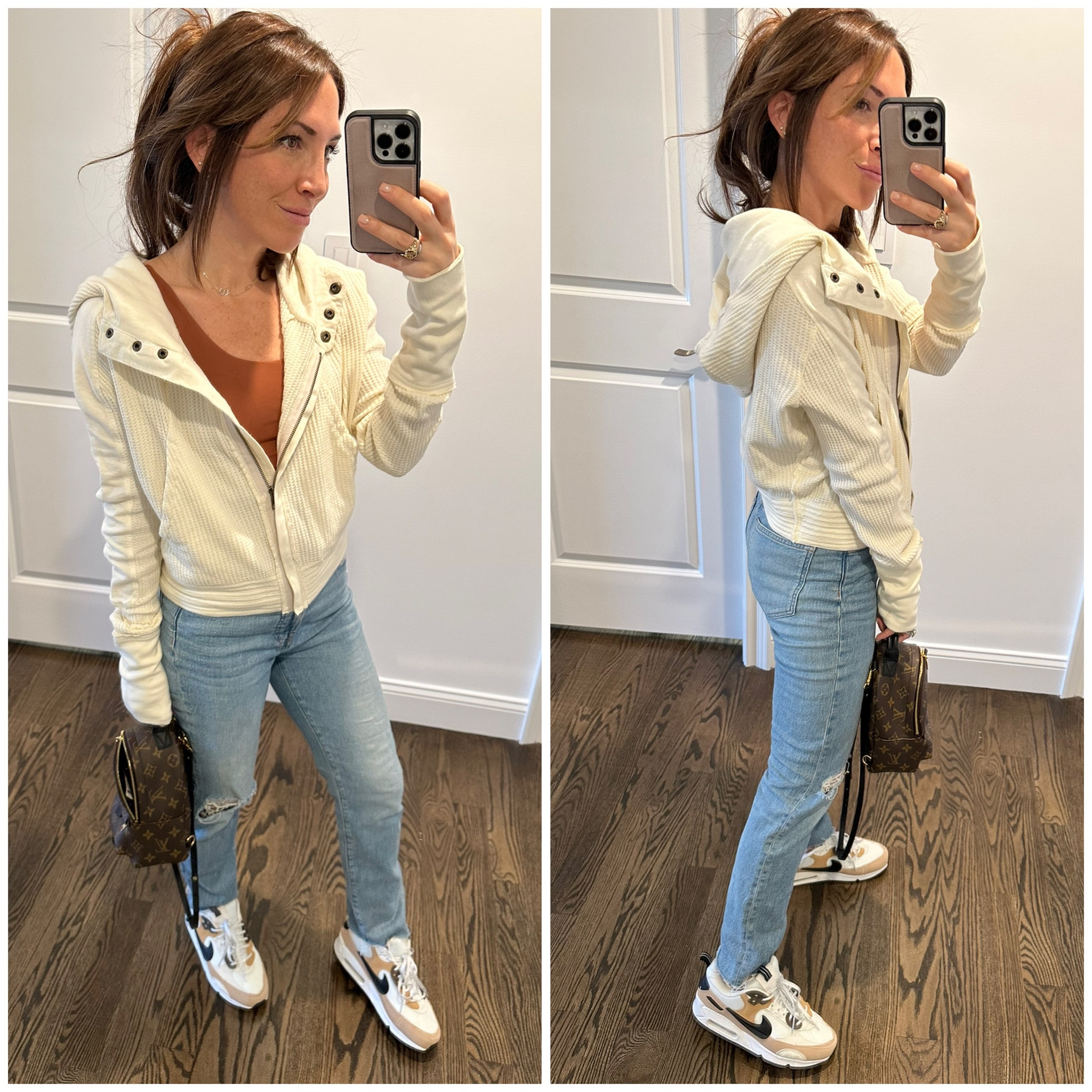 Wearing Free people Free mason hoodie | Amazon cropped tank with built in bra | madewell perfect vintage jeans | Nike air max 90 futura sneakers | Louis Vuitton palm spring mini

#LTKSeasonal #LTKFind #LTKstyletip