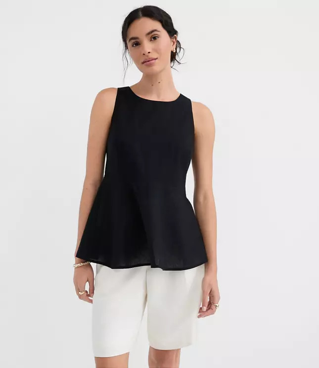 Linen Cotton Peplum Top | LOFT