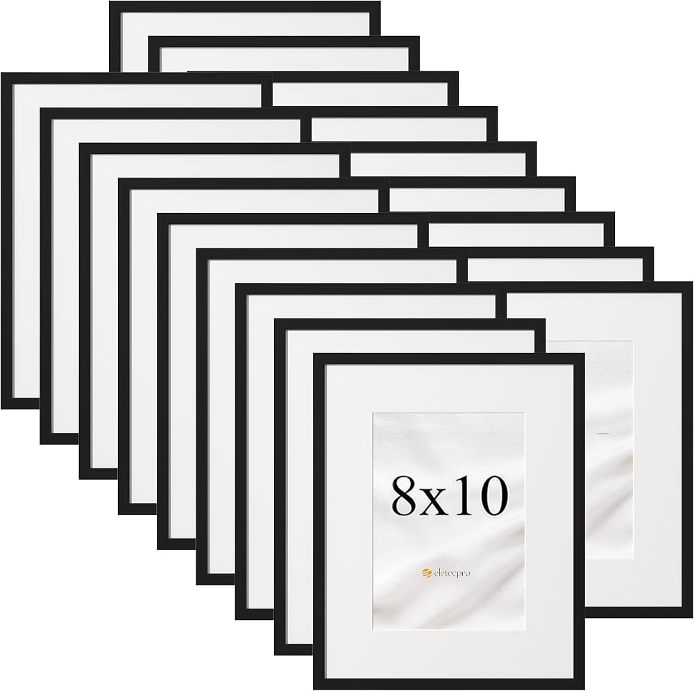 eletecpro 18 Pack 8x10 Black Picture Frames Bulk Display 5x7 Photos with Mat Lightweight Frame Se... | Amazon (US)