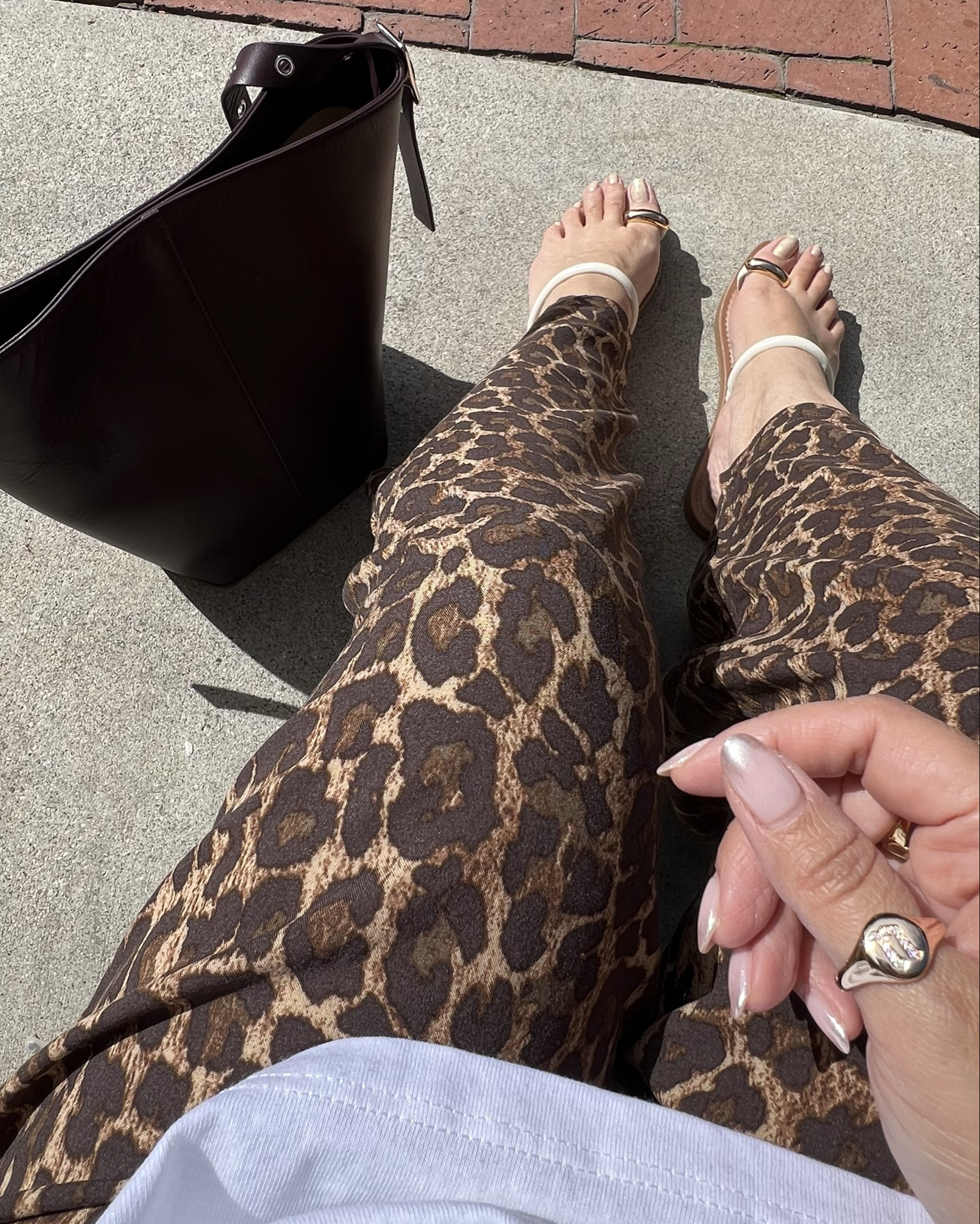 When it warms up in LA!
-
Leopard print wide leg pants - flowy wide leg pants - asos oversized t shirt - oversized white t shirt - burgundy leather shoulder bag - metal accent flat sandals - monogram ring - reformation bag - asos pants - lili and claspe ring - affordable outfit - casual ootd - target flat sandals Clara toe ring 

#LTKPetite #LTKMidsize #LTKStyleTip