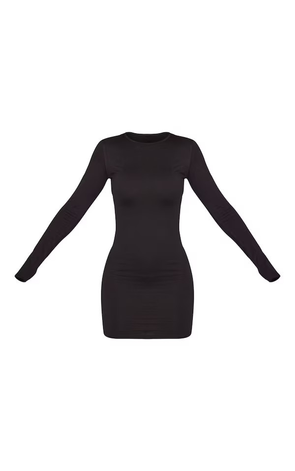Black Basic Cotton Long Sleeve Bodycon Dress | PrettyLittleThing US