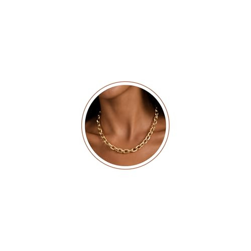 CHESKY 14K Gold Plated Chunky Necklace for Women, Trendy Non Tarnish Paperclip Chain Necklace Waterproof Statement Choker Necklace Fashion Chunky Jewelry for Women | Amazon (US)