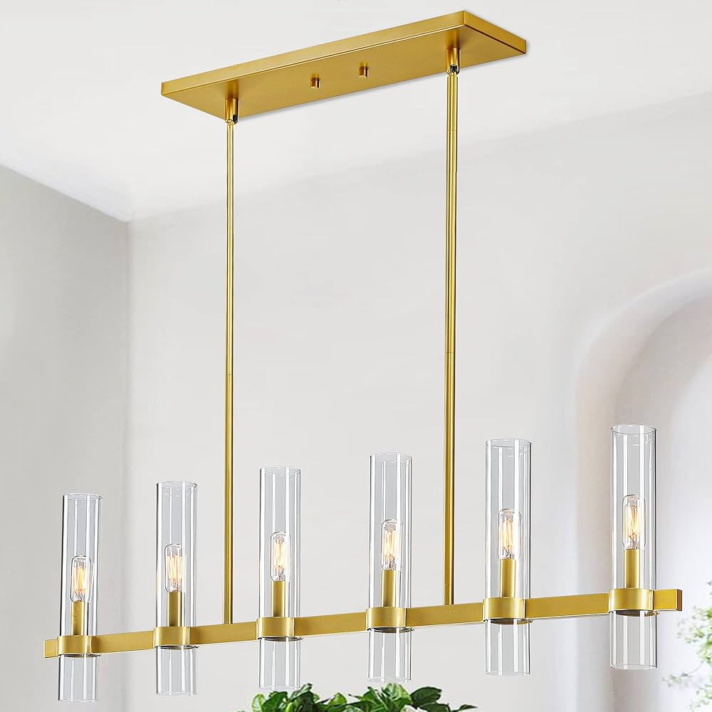 Untrammelife Modern 6-Light Linear Chandelier, 36" Gold Kitchen Island Pendant Lighting with Clea... | Amazon (US)