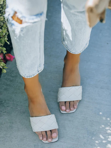 Niara Woven Square Toe Heeled Sandal - Bone - FINAL SALE | VICI