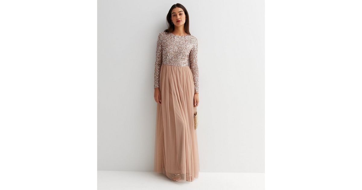 Maya Pink Sequin Embellished Long Sleeve Maxi Dress | New Look | New Look (UK)