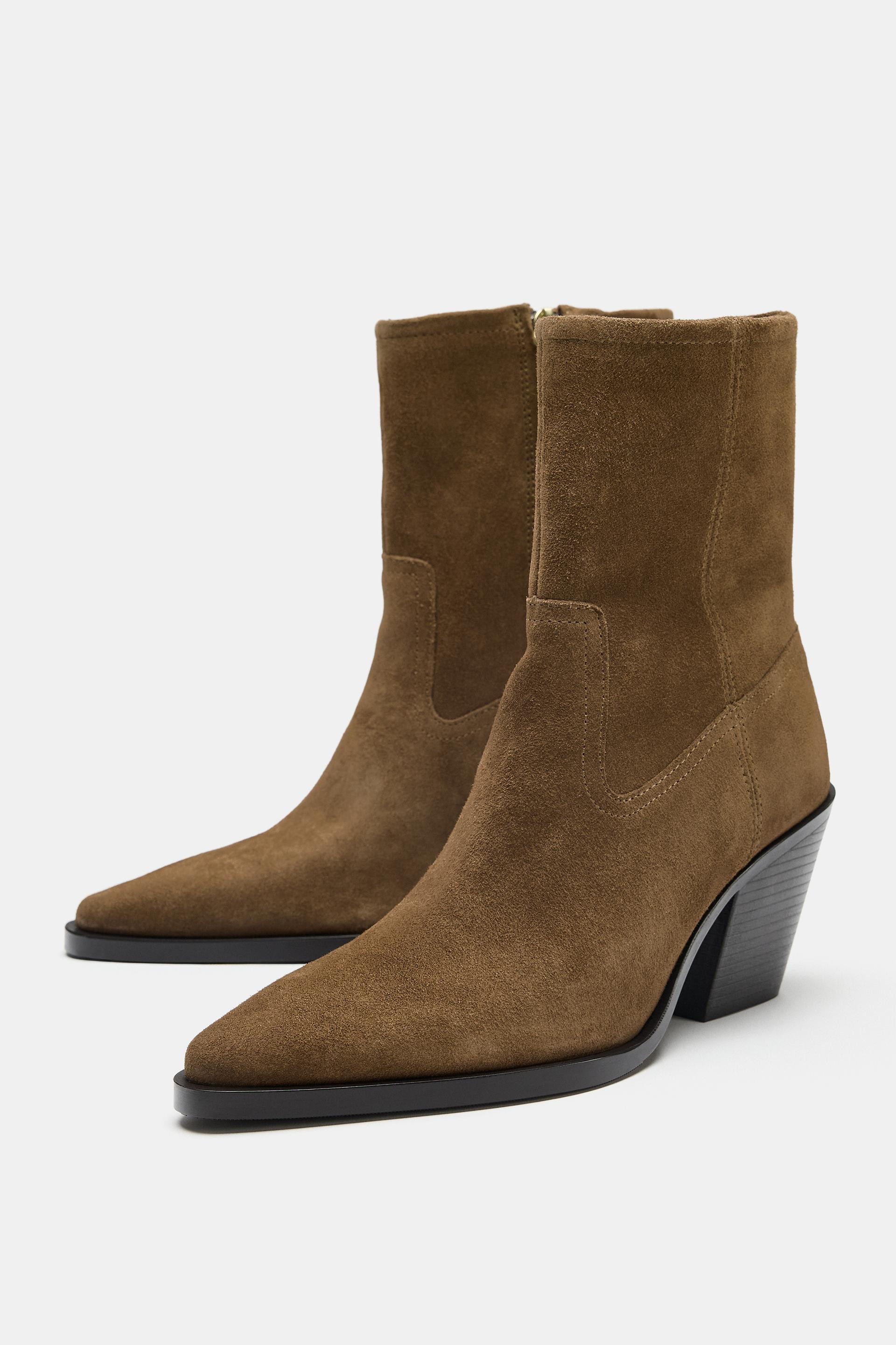 SUEDE COWBOY HEELED ANKLE BOOTS | Zara US