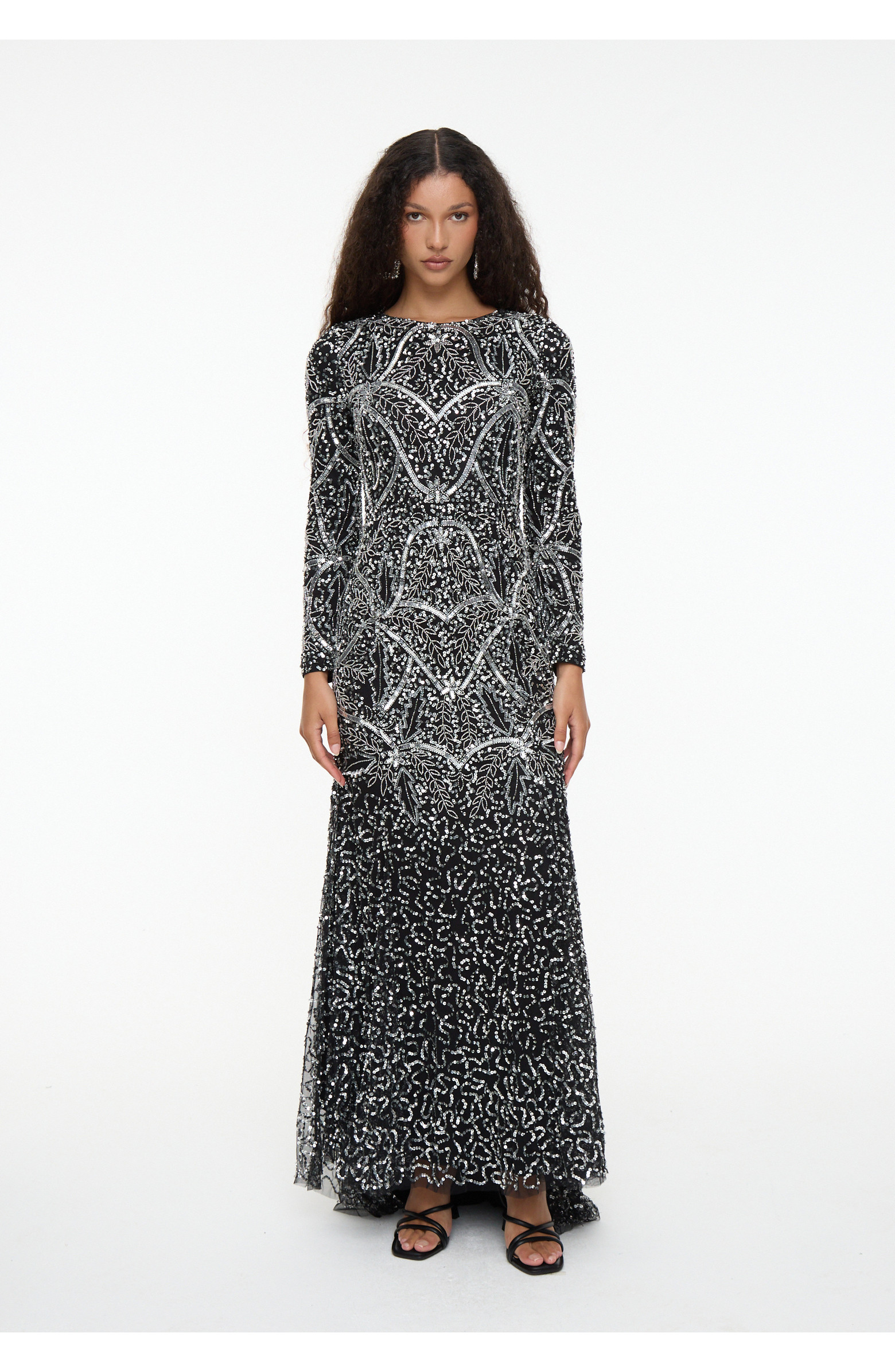 Modest Embellished Sequin Beaded Dress Maxi With Fit Bodice and Trail | Nordstrom