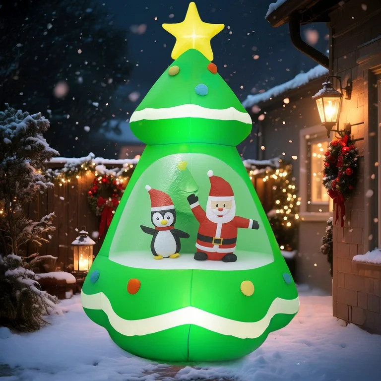 GVDV 7 FT Christmas Tree Inflatable with Santa & Penguin - Outdoor Christmas Decoration for Yard ... | Walmart (US)