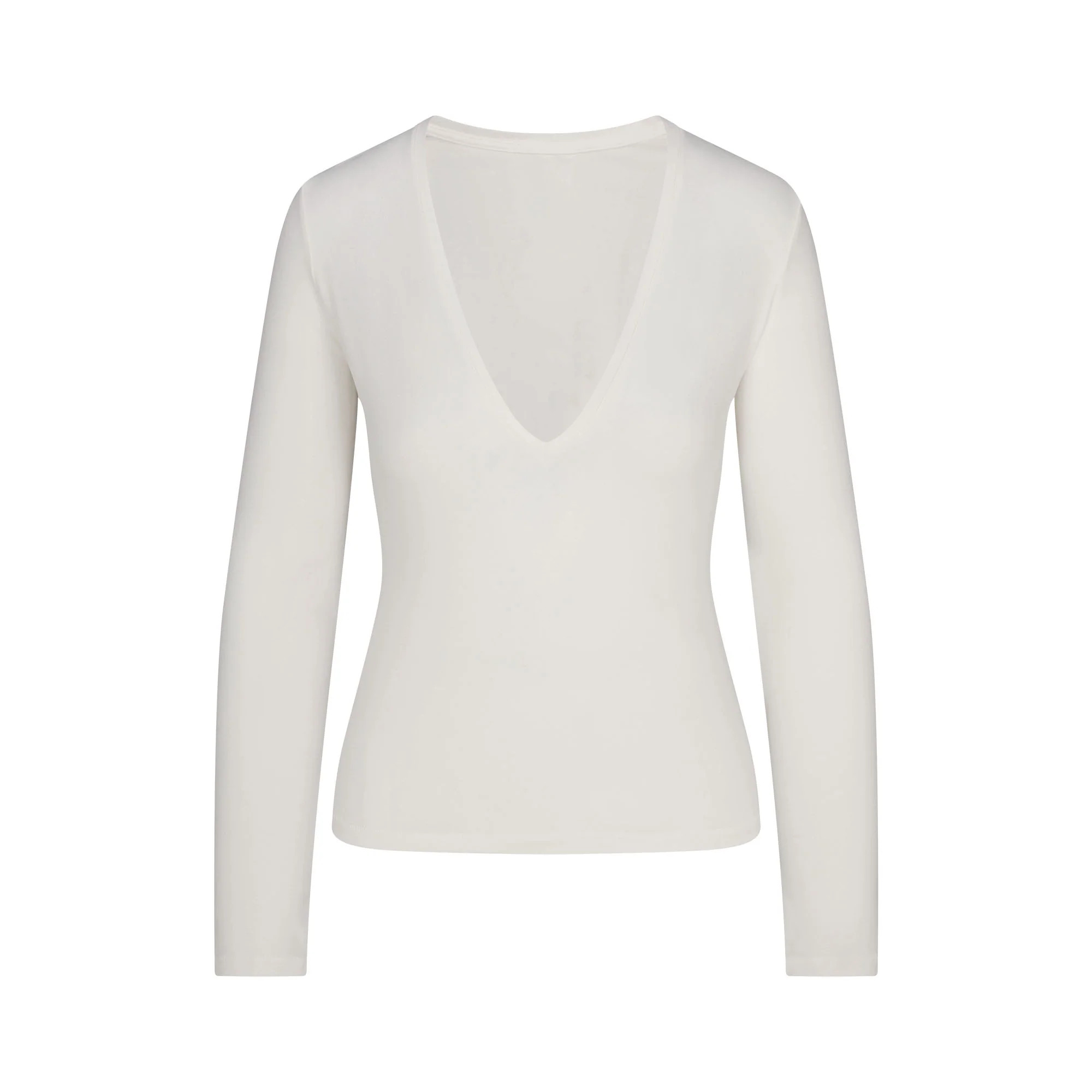COTTON JERSEY LONG SLEEVE PLUNGE TOP | MARBLE | SKIMS | SKIMS (US)