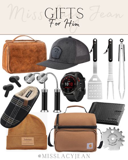 Gifts for him include toiletry bag, baseball hat, grilling utensils, wallet, smart watch, grill lights, headphones, slippers, beanie, lunch box, and grill scrapper.

Gift guide, gifts for him, gifts for dad, gifts for husband, gifts for brother

#LTKSeasonal #LTKHoliday #LTKGiftGuide