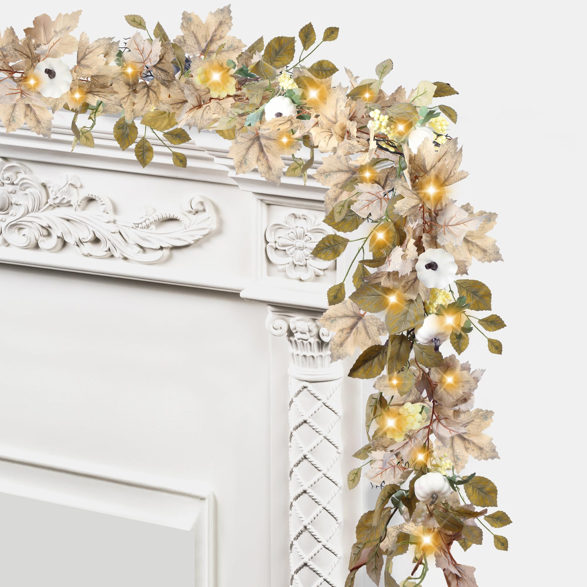 Sggvecsy Fall Maple Leaf Garland with Lights Artificial Fall Garland Autumn Hanging Foliage with ... | Amazon (US)