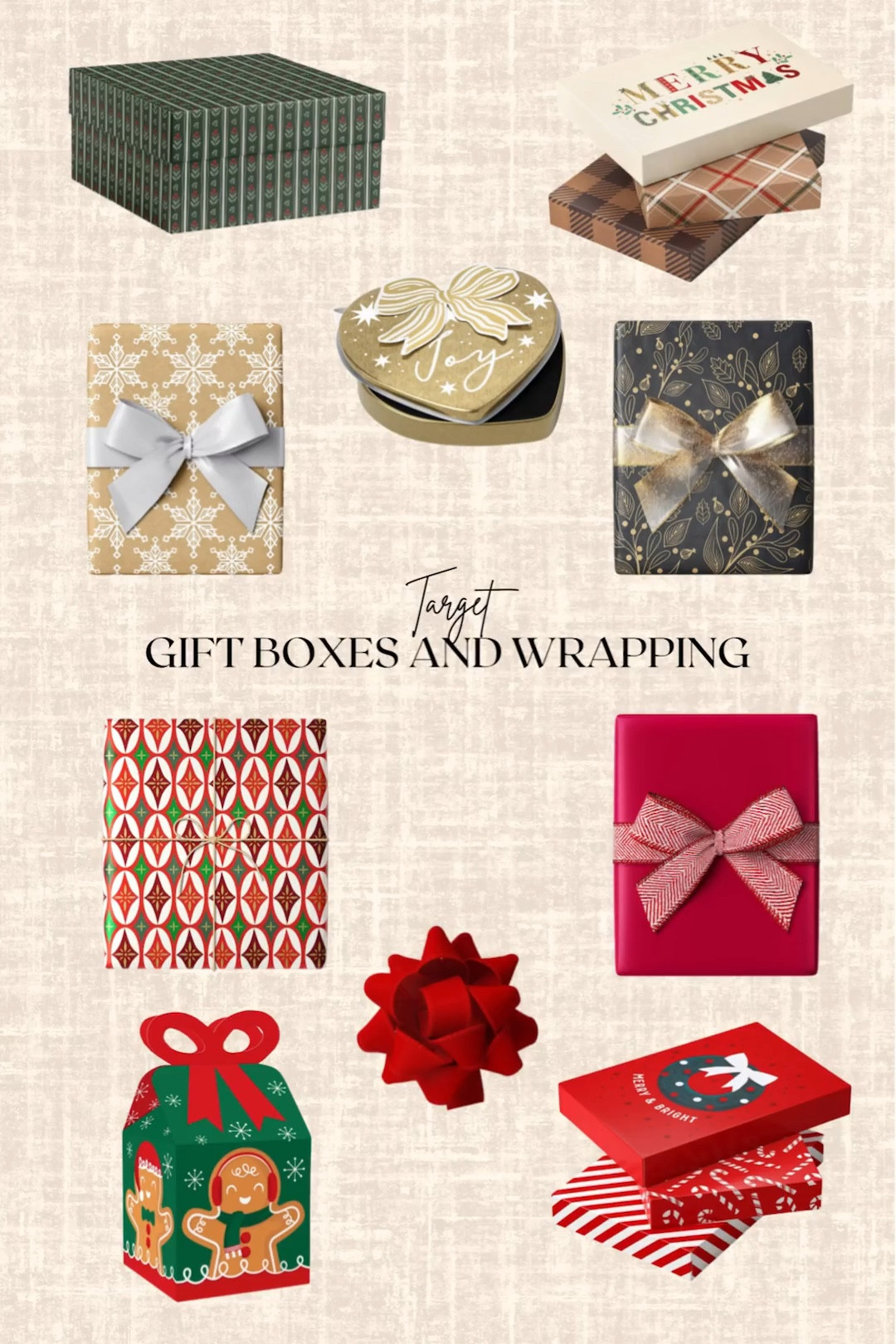Target Gift boxes and wrapping! 

Christmas gift wraps, bows, boxes

#LTKHoliday #LTKHome #LTKGiftGuide