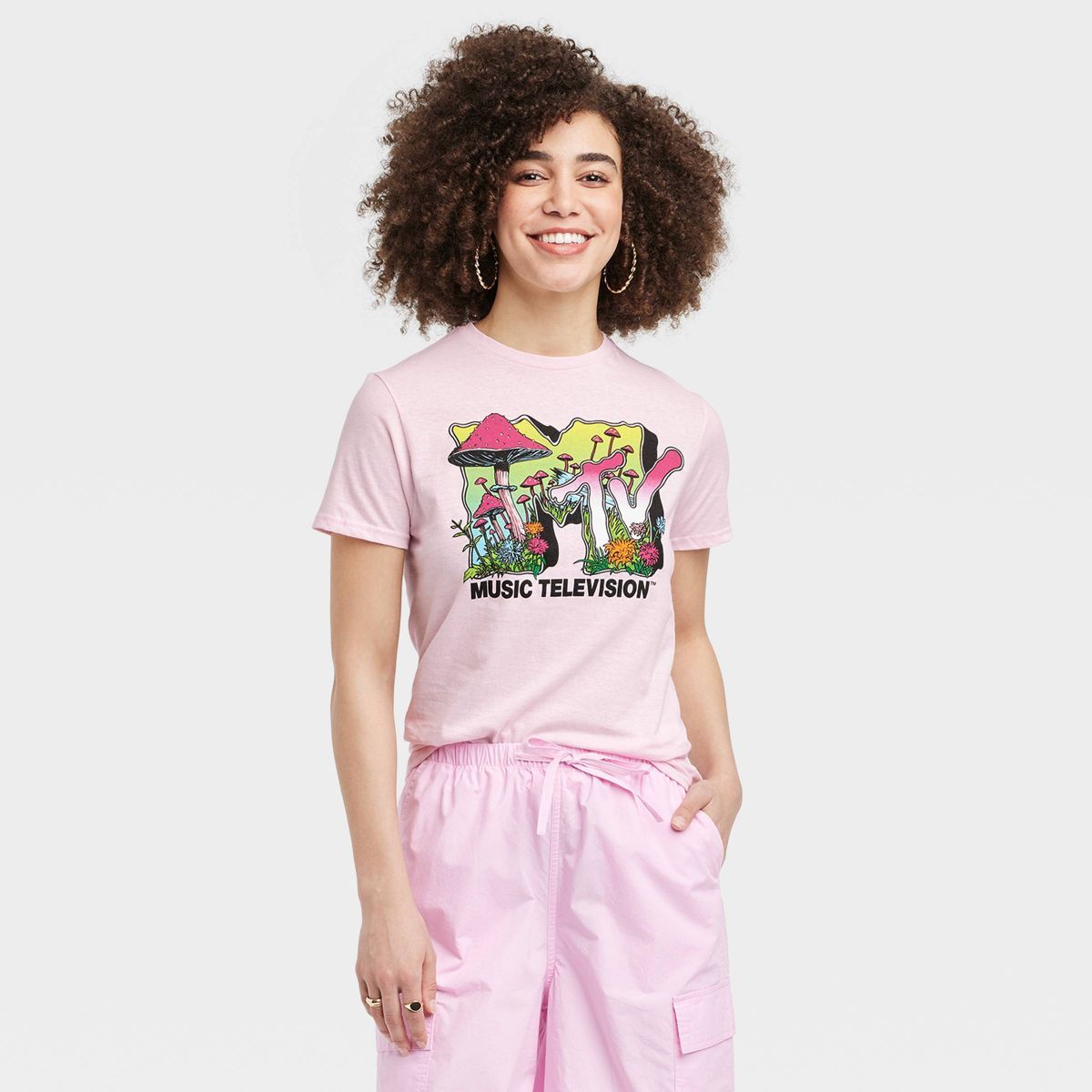 Women's MTV Mushroom Short Sleeve Graphic T-Shirt - Pink | Target