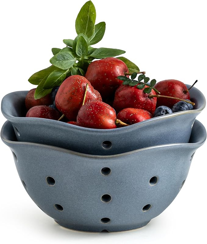 Gomakren Ceramic Berry Basket Set of 2, Elegant Fruit Basket Container 6 Inch, Fruit Bowl with Ho... | Amazon (US)