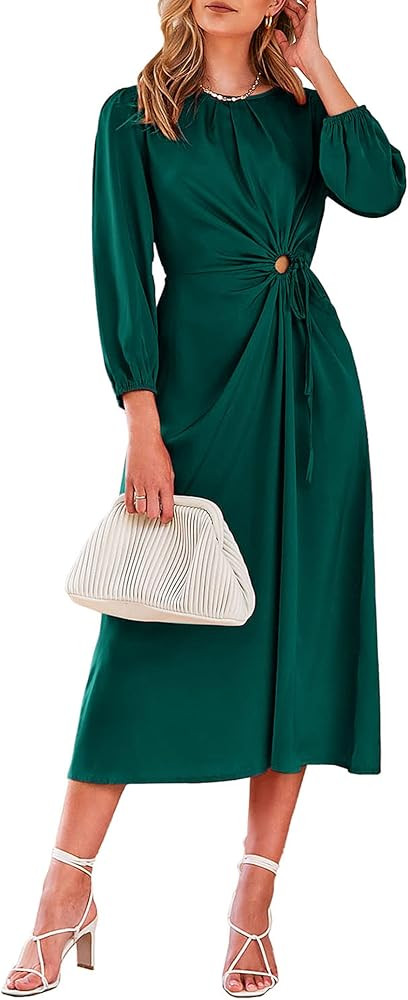 PRETTYGARDEN Women's Formal Satin Dress, Dark Green, Large | Amazon (US)