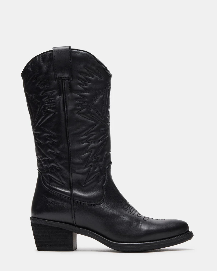 HAYWARD Black Leather Western Boots | Women's Leather Cowboy Boots | Steve Madden (US)