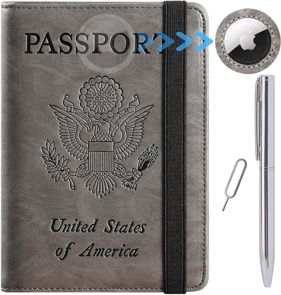 Airtag Passport Holder Cover Wallet Travel Essentials RFID Blocking Leather Card Case Internation... | Amazon (US)