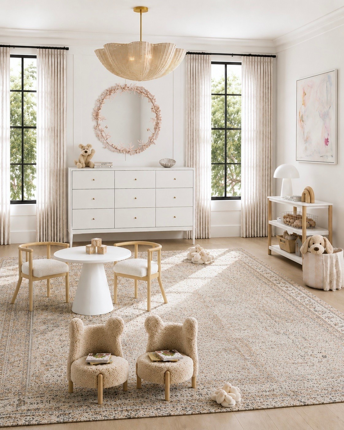 Stylish girls bedroom - furniture  and decor ideas, neutral aesthetic, twins room, shared kids bedroom, twin bedroom design ideas, wall decor, butterfly, teddy bear, kids room, upholstered bed, nightstand, area rug, white, beige, pink, greige, play chairs, dresser, heart, desk, office chair, curtains, earthy, pink, beige, white, woven pendant light, Pottery Barn style, Crate & Barrel look, Target, Walmart, Amazon home, Restoration Hardware style

#LTKhome #LTKsale #LTKkids
