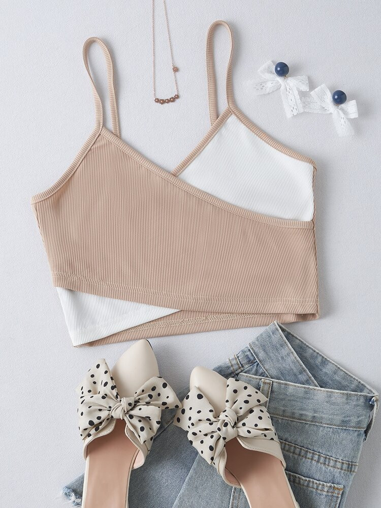 Two Tone Crossover Front Cami Top | SHEIN