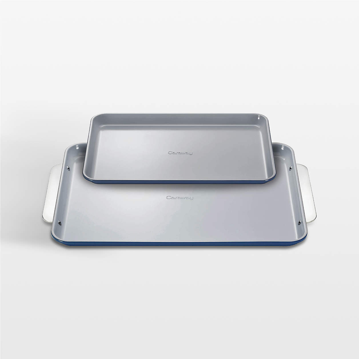 Caraway Navy Ceramic Non-Stick 2-Piece Baking Sheet Duo + Reviews | Crate & Barrel | Crate & Barrel