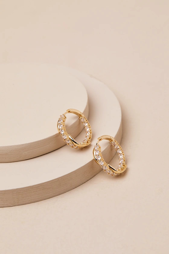 Shining Sensibility Gold Twisted Rhinestone Hoop Earrings | Lulus