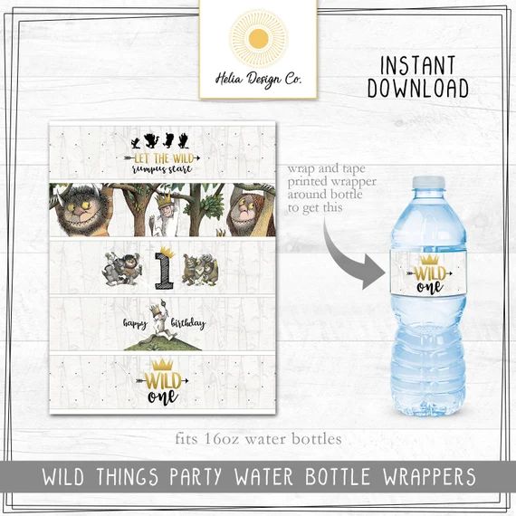 Where the Wild Things Are Water Bottle Wrappers  Wild One  | Etsy | Etsy (US)