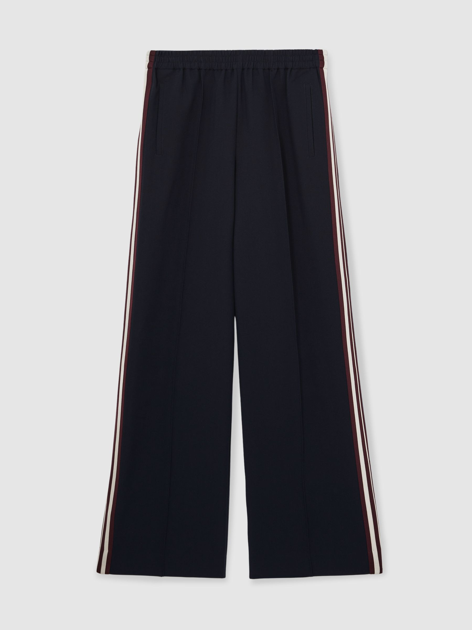 Side-Stripe Wide-Leg Trousers in Navy | Reiss UK