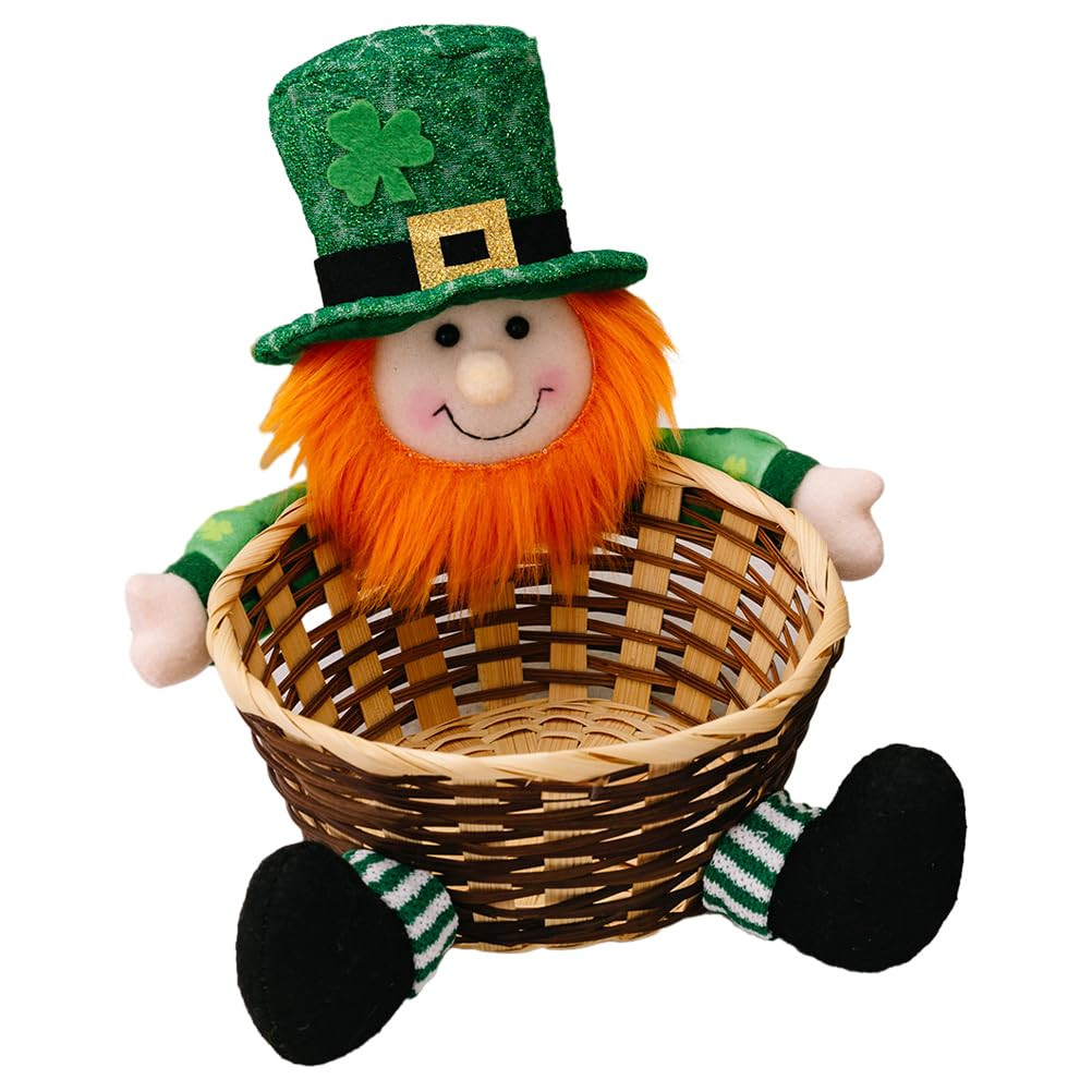 ABOOFAN St. Patricks Day Candy Dish,Plush Gnome Four-leaf Basket Cute Snack Sugar Desktop Contain... | Amazon (US)