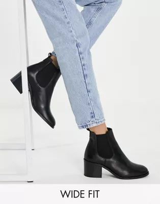 DEPP Wide Fit leather block heel Chelsea boots in black | ASOS (Global)