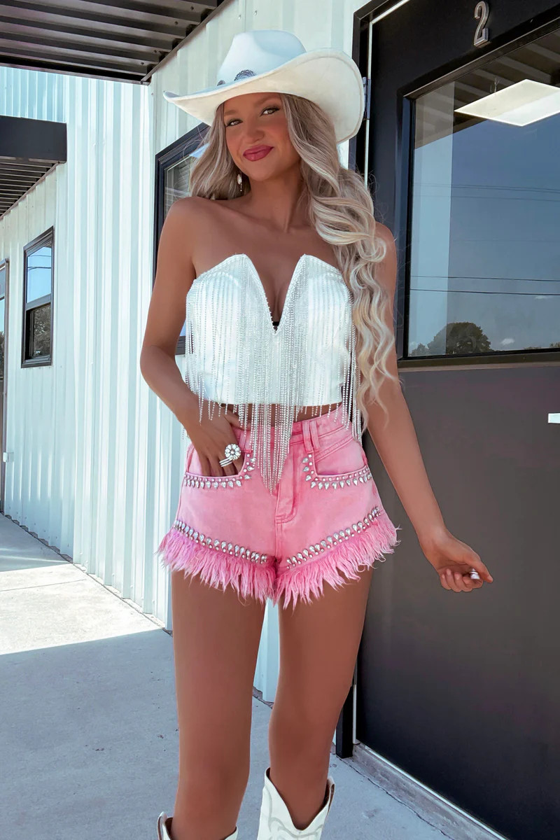 Paxie Rhinestone Fringe Cropped Top | Matte Blaque | Matte Blaque