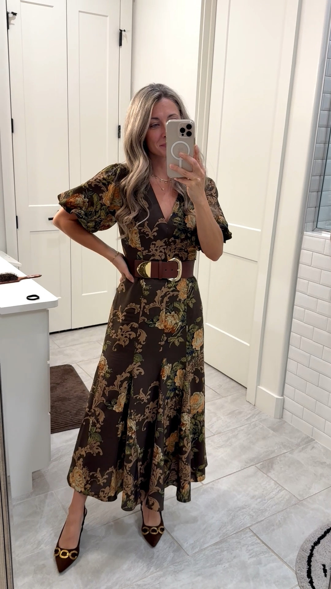 What to wear for fall family photos!! This brown floral ASTR the label dress is it for moms! This is one of my favorite brands and it never disappoints for family pictures!  Wearing an XS! I added this brown belt from Amazon and my favorite brown and gold heels are A New Day from Target! TTS! 

#LTKOver40 #LTKPetite #LTKSeasonal