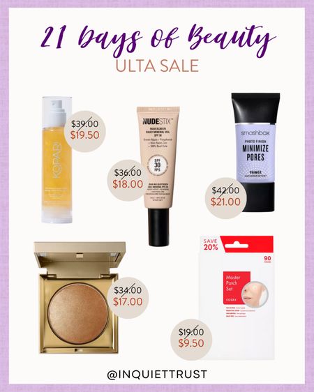 Ulta's 21 days of beauty sale features products by Kopari,  Nudestix, Smashbox, and more!

#onsaletoday #skincaremusthaves #makeupessentials #beautypicks

#LTKsalealert #LTKU #LTKbeauty