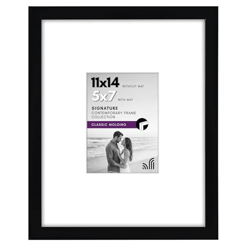 Americanflat 11x14 Picture Frame with Shatter-Resistant Glass - Use as 5x7 Frame with Mat or Display 11x14 Photo Without Mat - Signature Collection - Picture Frames for Wall Display - Black | Amazon (US)
