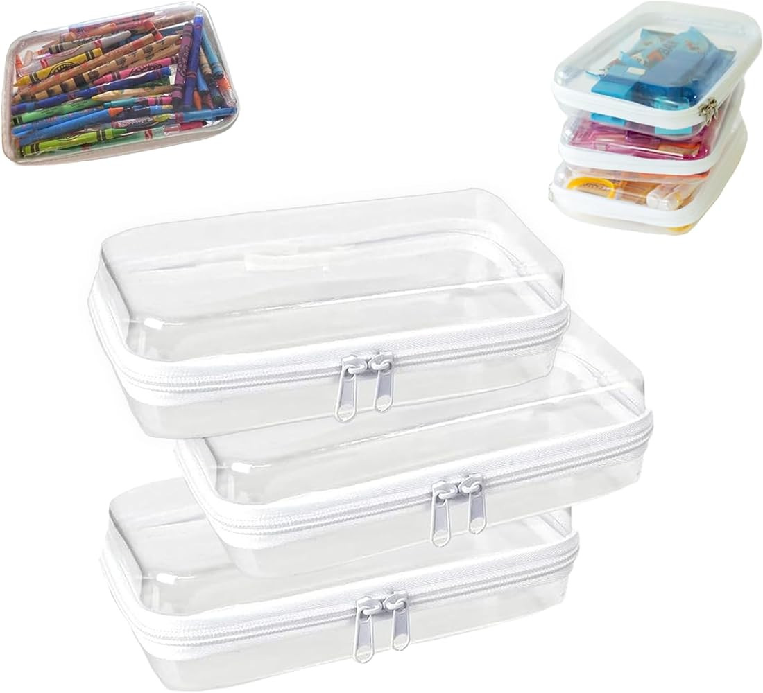 Clear Hard Plastic Zipper Case，Transparent Double Zippers Hard Pouch with 3pcs，Set of 3 Trave... | Amazon (US)