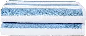 Amazon Basics Sky Blue Cabana Stripe Beach Towel & Pool Towel - 100% Cotton Terry Cabana Beach To... | Amazon (US)