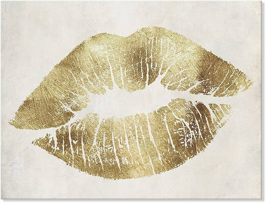 7CANVAS Gold Sexy Lips Wall Art Fashion Decor Vintage Lips Print Picture Stretched Wall Art For B... | Amazon (US)