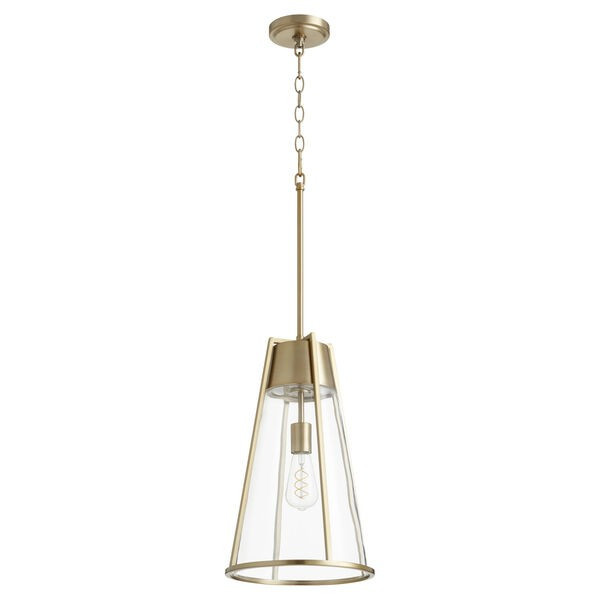Aged Brass and Clear One-Light 11-Inch Pendant | Bellacor
