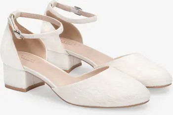 Yvonne Lace Round Toe Low Block Heel Wedding Shoes with Ankle Strap | Nordstrom