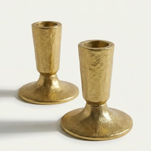 2 Pcs Candle Holders, Handcrafted Antique Brass Iron Taper Candle Holders 3.07×2.24 Inch Iron Go... | Amazon (US)