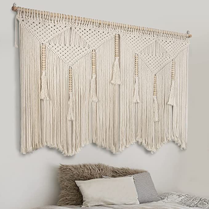 Large Macrame Wall Hanging 43.3" × 39.4" Boho Tapestry Woven Wall Decor- Cotton Tassel Macrame C... | Amazon (US)