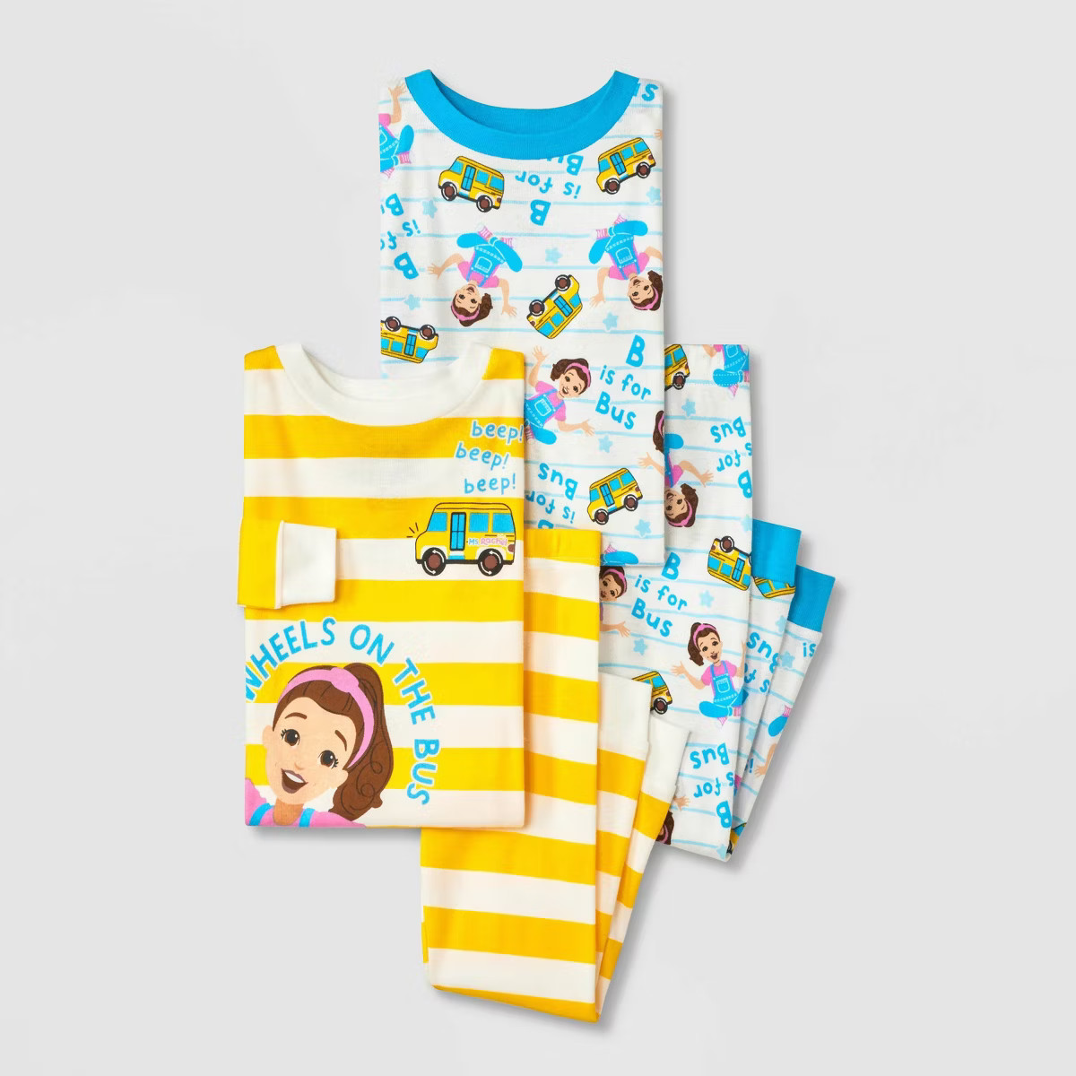 Toddler 4pc Ms. Rachel Cotton Long Sleeve Bus Printed Pajama Set - Yellow/White/Blue | Target