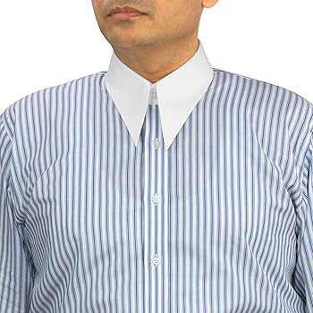 Men's Blue Stripes Spear Collar Shirt Cotton Vintage Bankers Style Retro Shirt | Amazon (US)