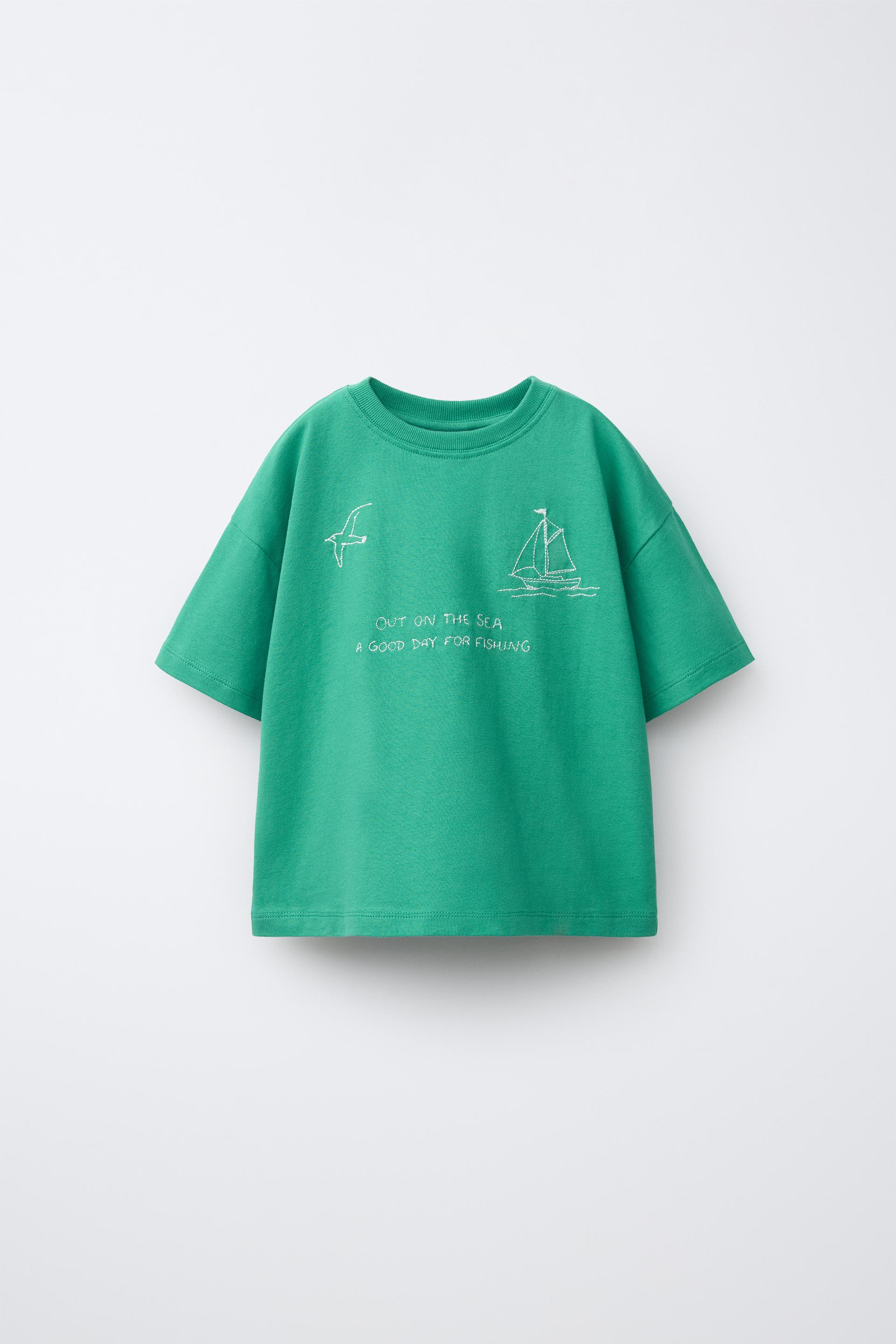 Zara - Embroidered Sailboat T-Shirt - Green - 1½ Years (33,9 Inches) - Kids | Zara US