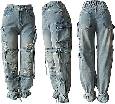 Women's Cargo Pants Y2K High Waist Baggy Jeans Flap Pocket Loose Denim Pants Streetwear | Amazon (US)