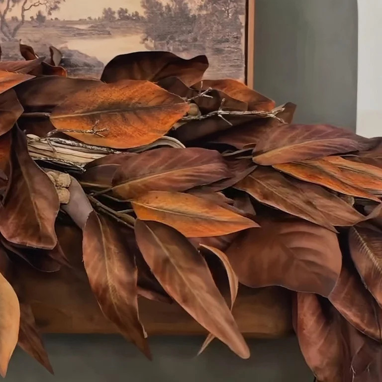 Rustic Brown Autumn Garland, 71 Inch Dried Leaf Decor, Farmhouse Mantel Garland Accent, Natural F... | Walmart (US)