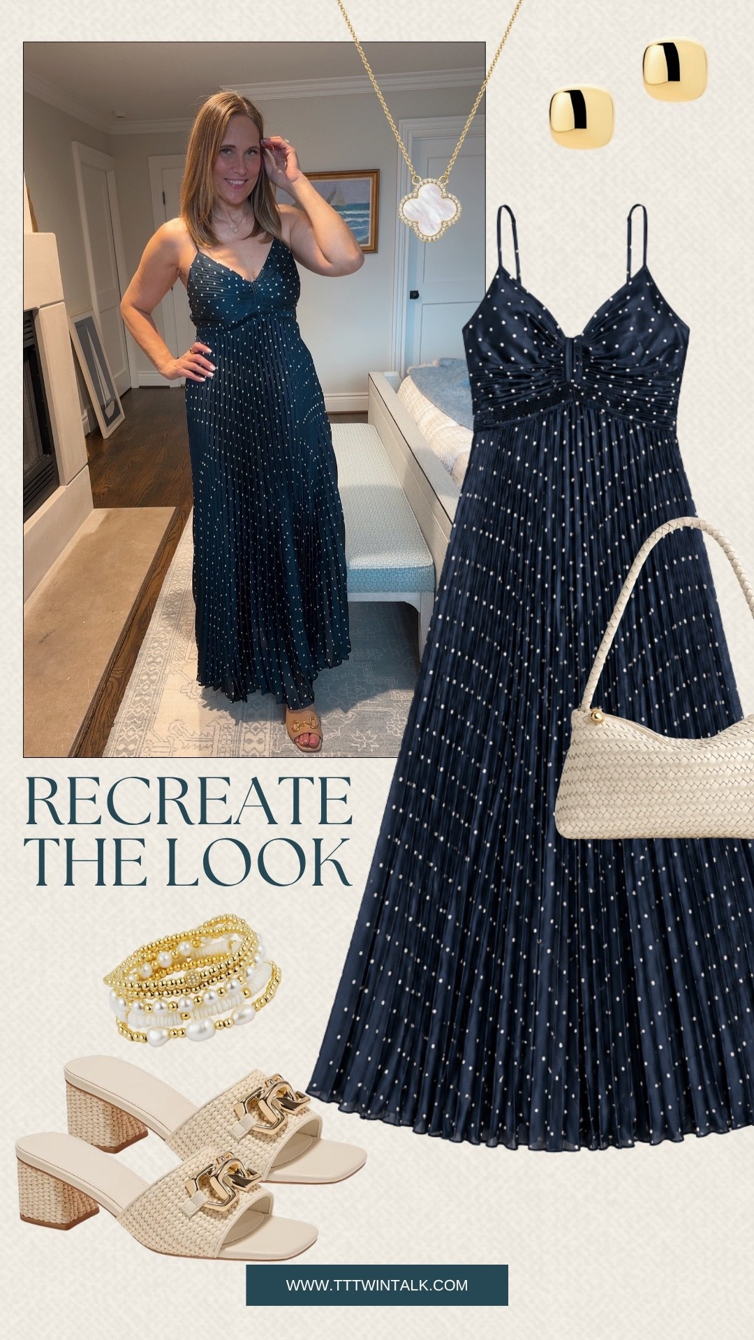 Recreate our look! This polka dot dress paired with light raffia gives all the chic vibes! We pulled some simple gold accessories to pull everything together

#LTKSeasonal #LTKOver40 #LTKMidsize